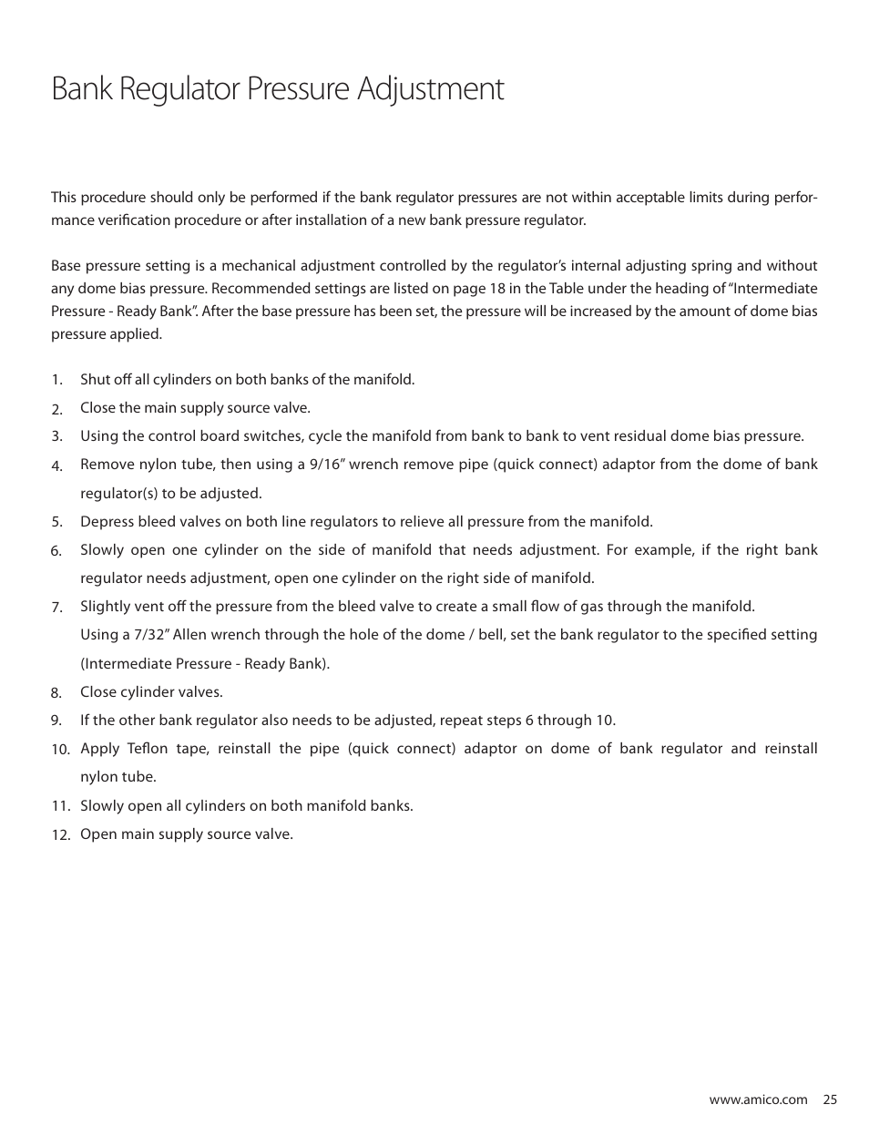 Bank regulator pressure adjustment | Amico Dome Loaded Manifold NFPA User Manual | Page 25 / 44