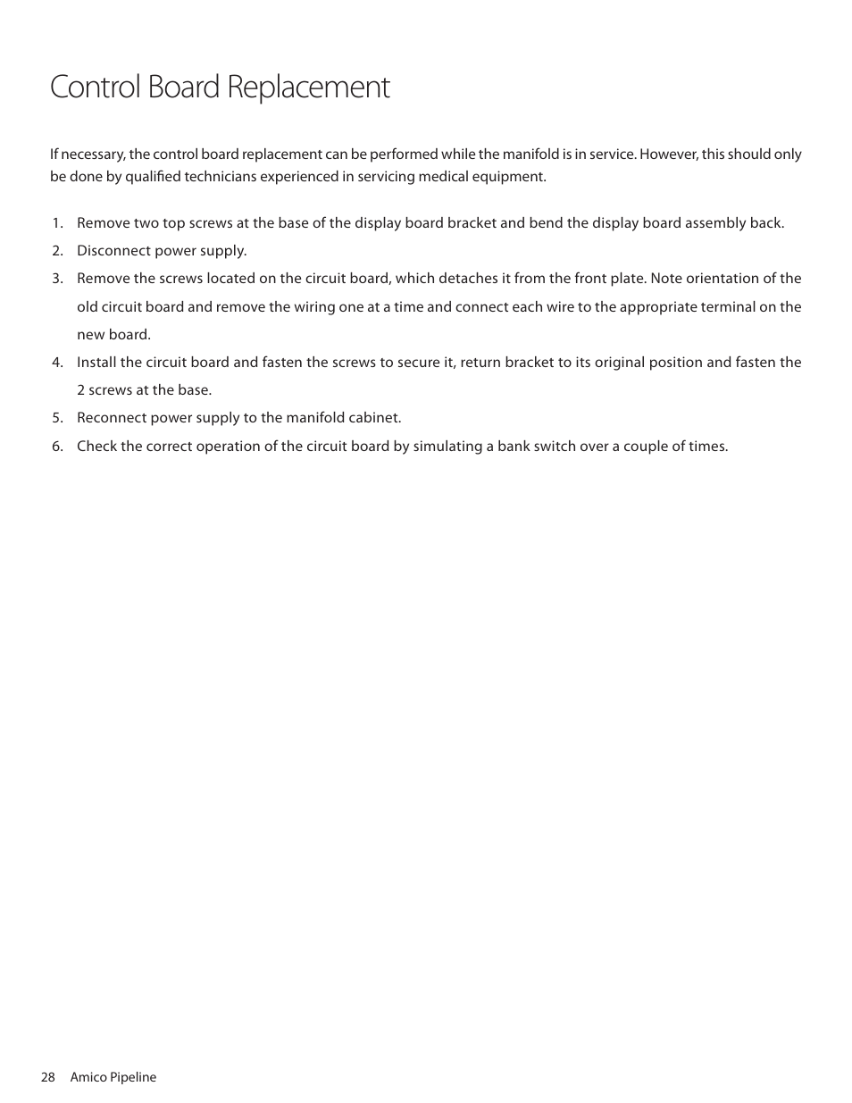 Control board replacement | Amico Dome Loaded Manifold NFPA User Manual | Page 28 / 44