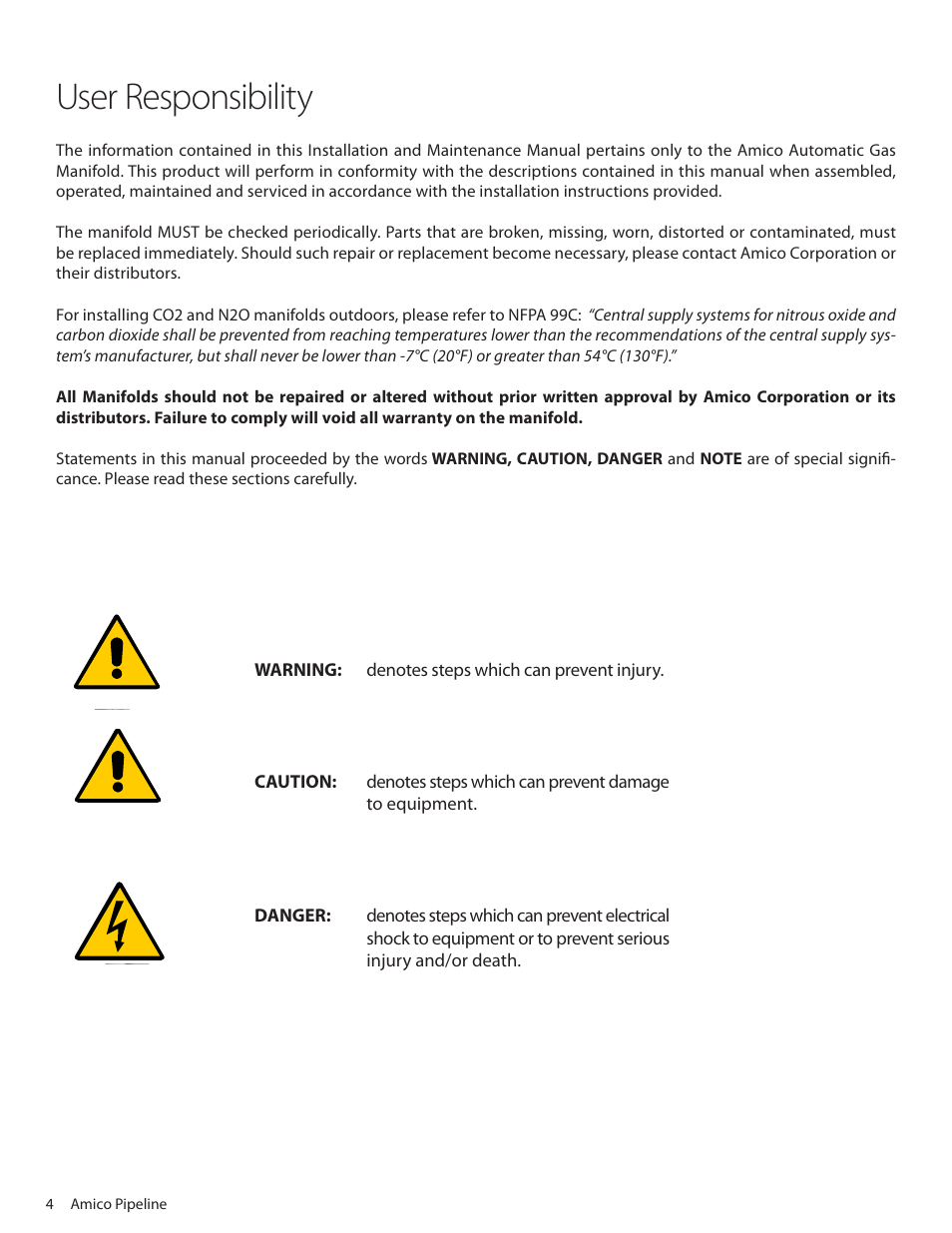User responsibility | Amico Dome Loaded Manifold NFPA User Manual | Page 4 / 44