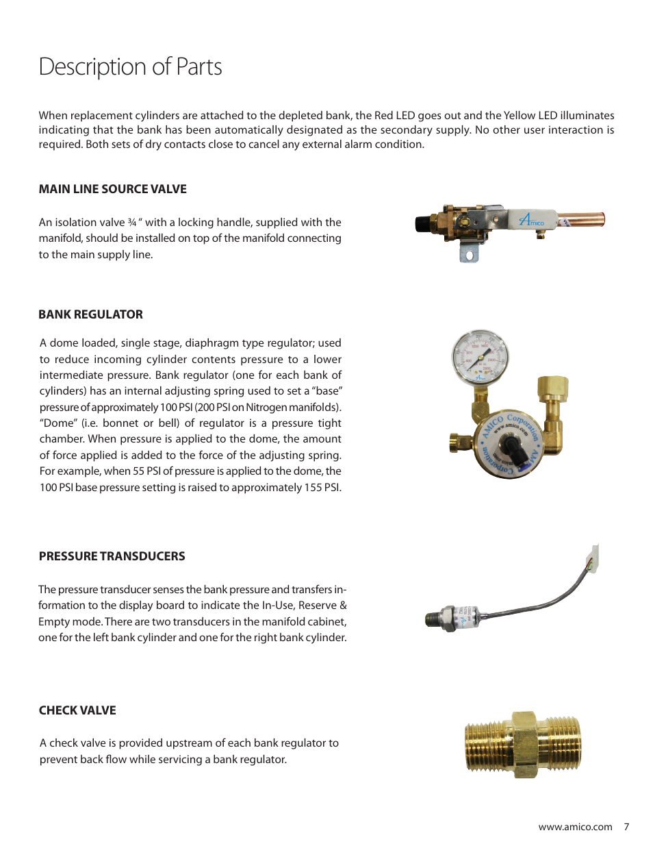Description of parts | Amico Dome Loaded Manifold NFPA User Manual | Page 7 / 44