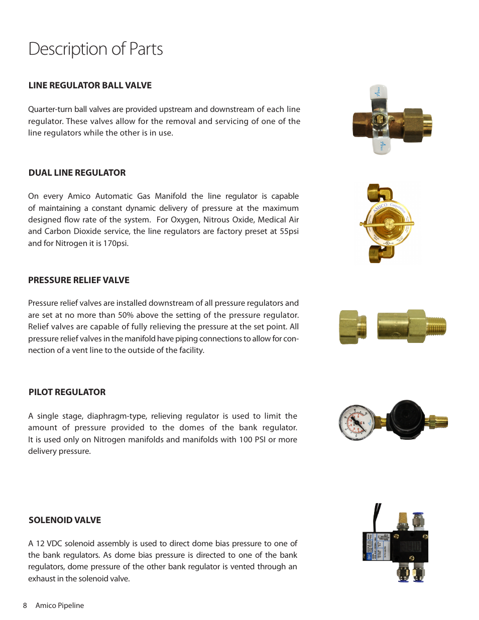 Description of parts | Amico Dome Loaded Manifold NFPA User Manual | Page 8 / 44
