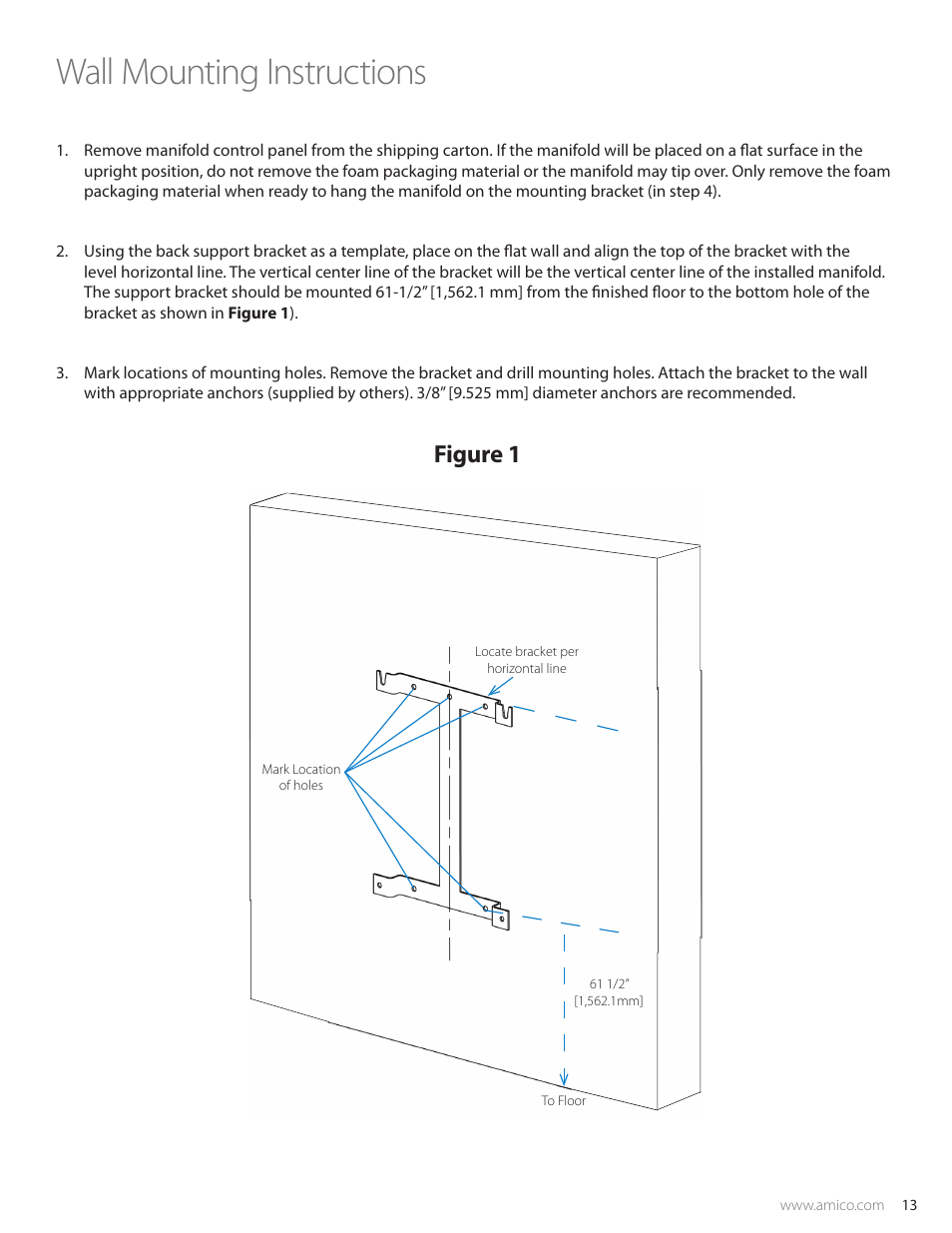 Wall mounting instructions, Figure 1 | Amico Dome Loaded Manifold NFPA User Manual | Page 13 / 40