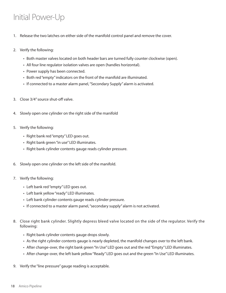 Initial power-up | Amico Dome Loaded Manifold NFPA User Manual | Page 18 / 40