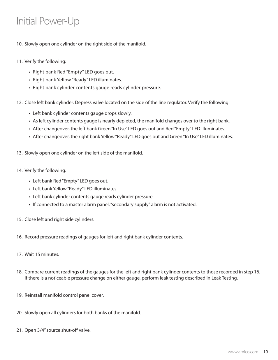 Initial power-up | Amico Dome Loaded Manifold NFPA User Manual | Page 19 / 40