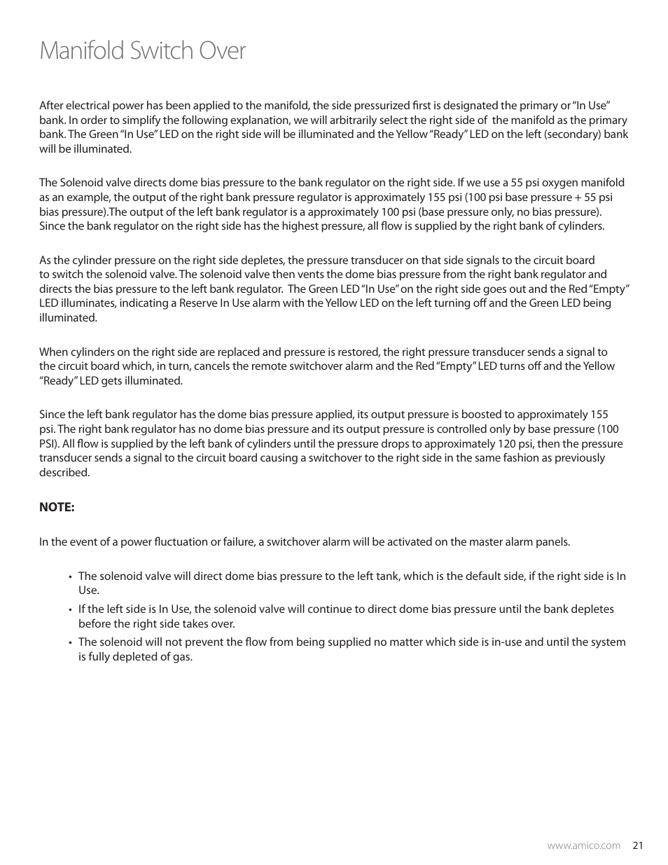 Manifold switch over | Amico Dome Loaded Manifold NFPA User Manual | Page 21 / 40