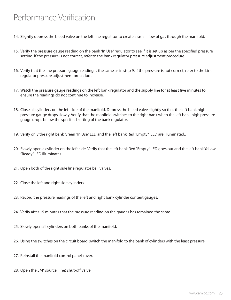 Performance verification | Amico Dome Loaded Manifold NFPA User Manual | Page 23 / 40