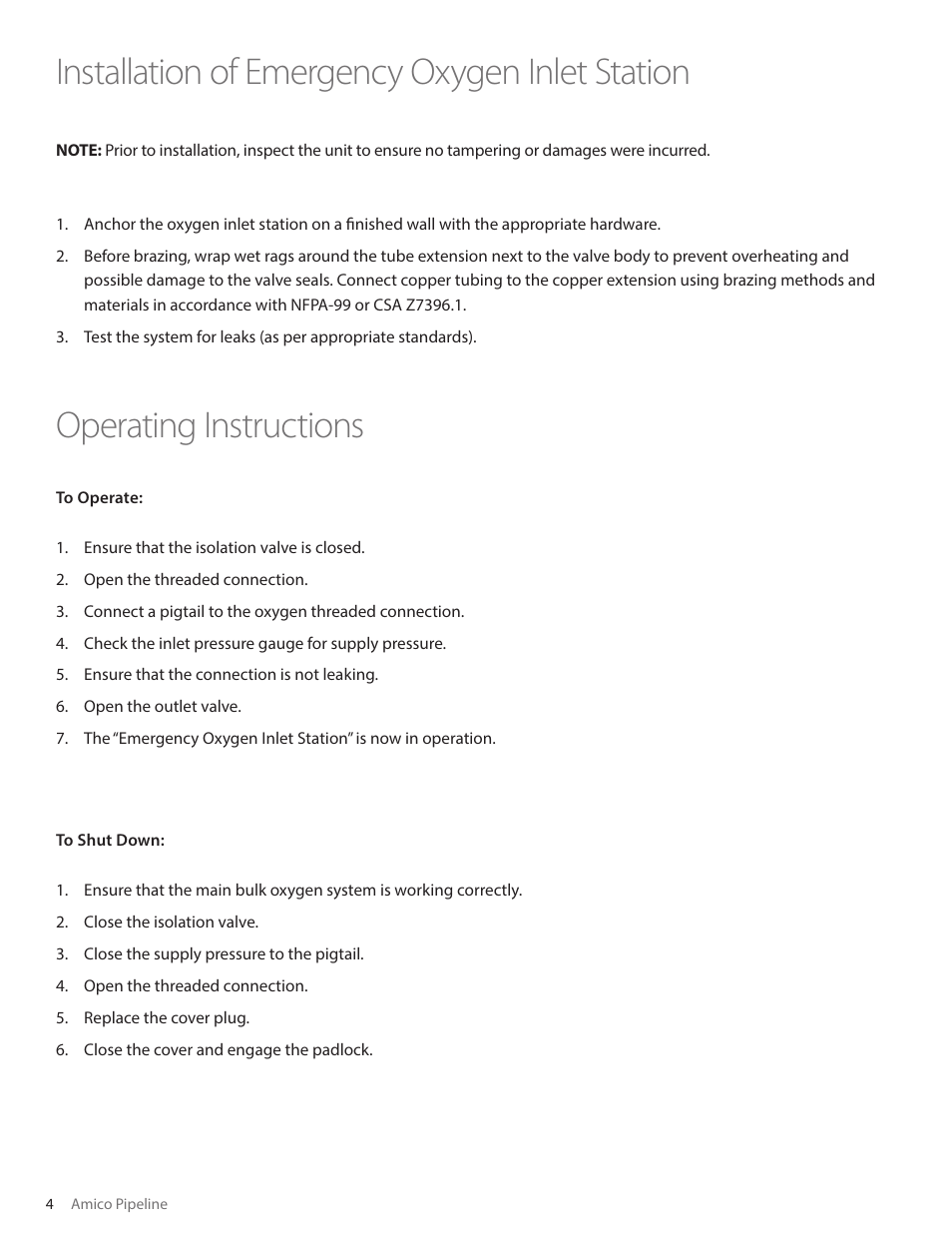 Amico Emergency Oxygen Inlet Station 2" (Surface Mount Low Pressure) User Manual | Page 4 / 8