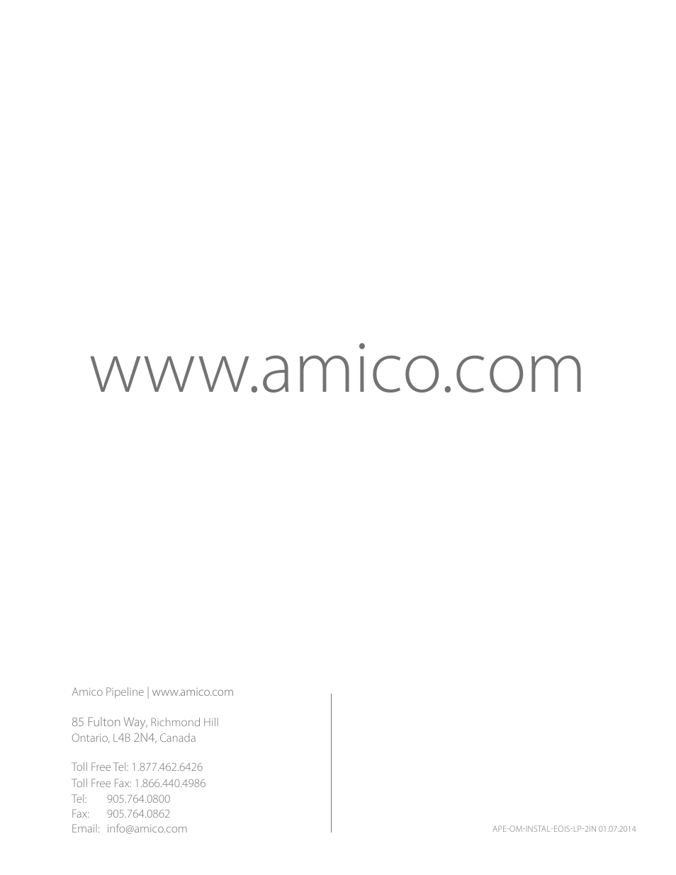 Amico Emergency Oxygen Inlet Station 2" (Surface Mount Low Pressure) User Manual | Page 8 / 8