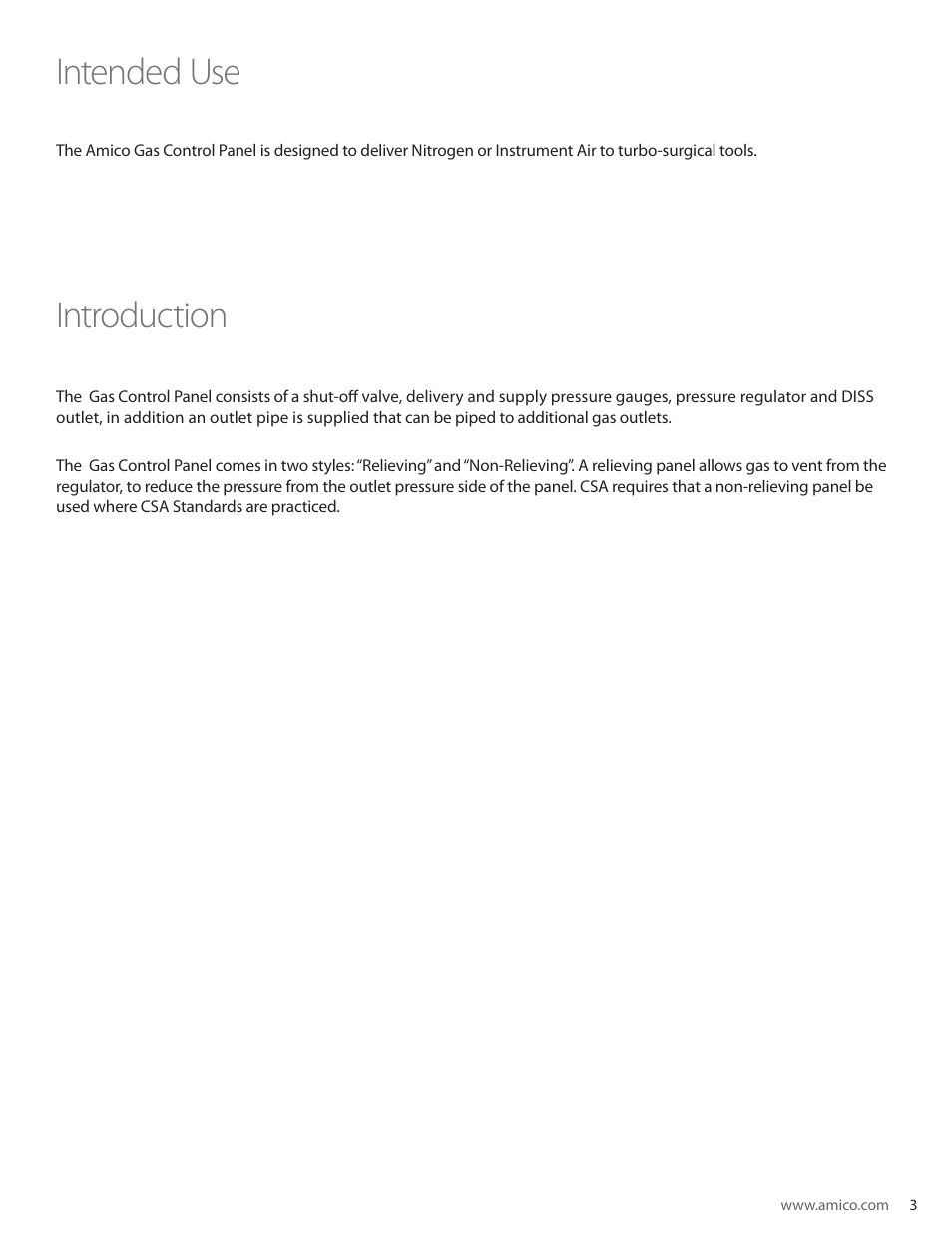 Intended use introduction | Amico Gas Control Panel User Manual | Page 3 / 8
