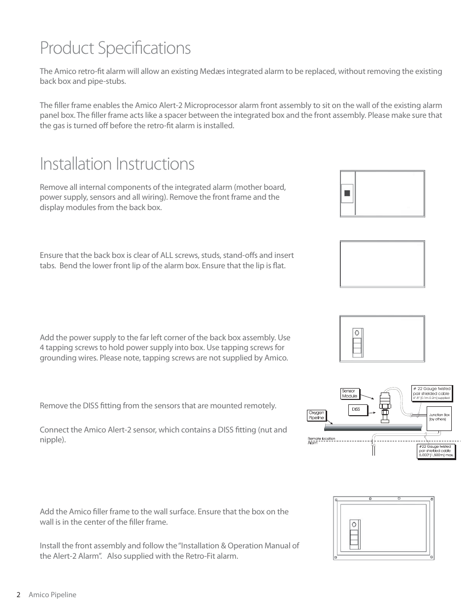 Product specifi cations installation instructions | Amico LCD Retro-Fit Alarm User Manual | Page 2 / 4