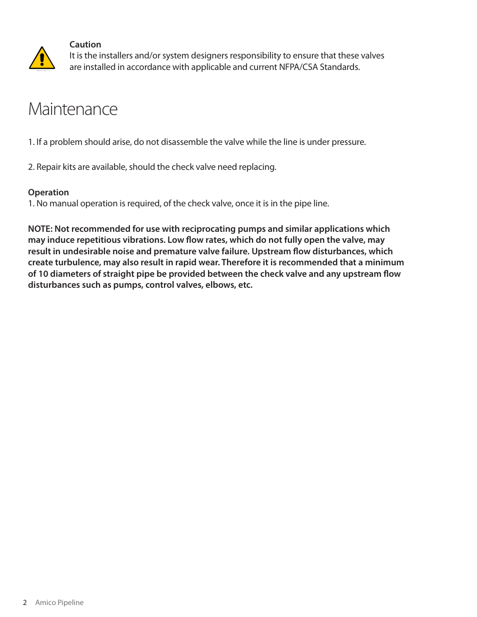 Maintenance, User responsibility | Amico Medical Gas Check Valve with Extensions User Manual | Page 2 / 8