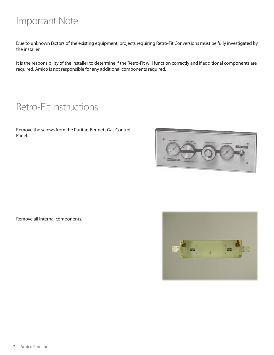 Amico Puritan Bennett Retro-Fit Gas Control Panel User Manual | Page 2 / 4