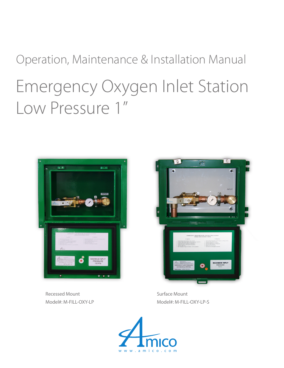 Amico Surface Mount Emergency Oxygen Inlet Station (Low Pressure) User Manual | 8 pages