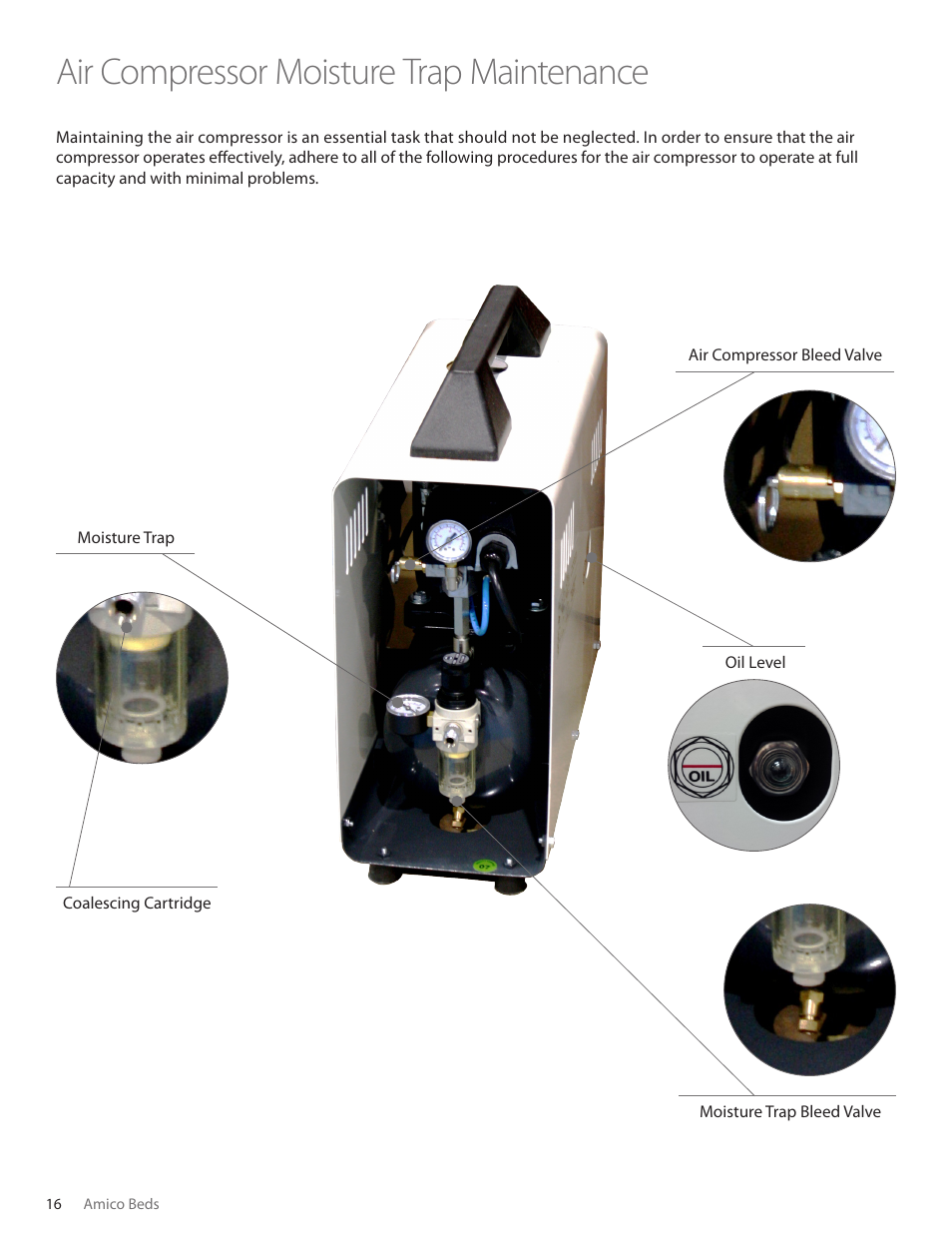 Air compressor moisture trap maintenance | Amico TTS Vertical Flat Wall User Manual | Page 16 / 20