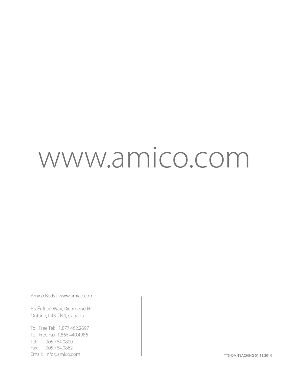 Amico TTS Vertical Flat Wall User Manual | Page 20 / 20