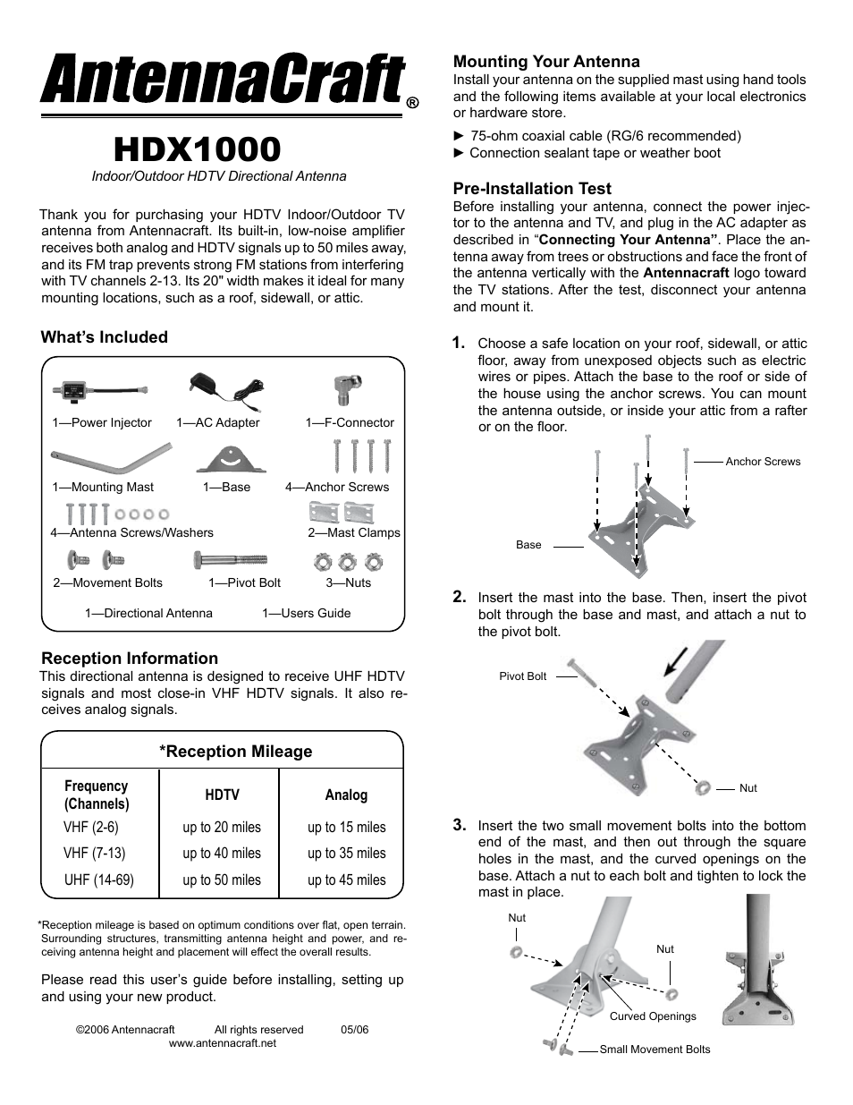 Antennacraft HDX1000 User Manual | 4 pages