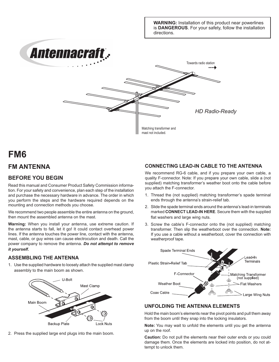 Antennacraft FM6 User Manual | 2 pages