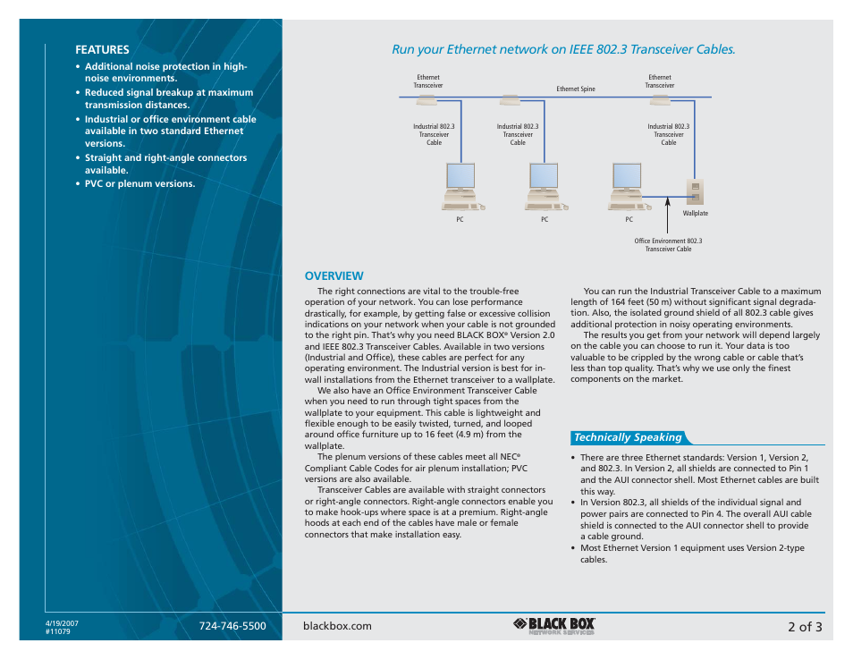 2 of 3, Features, Overview | Black Box IEEE 802.3 User Manual | Page 2 / 3
