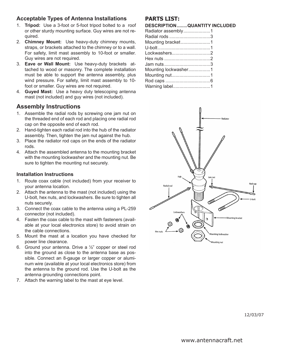 Assembly instructions | Antennacraft ST3 User Manual | Page 2 / 2