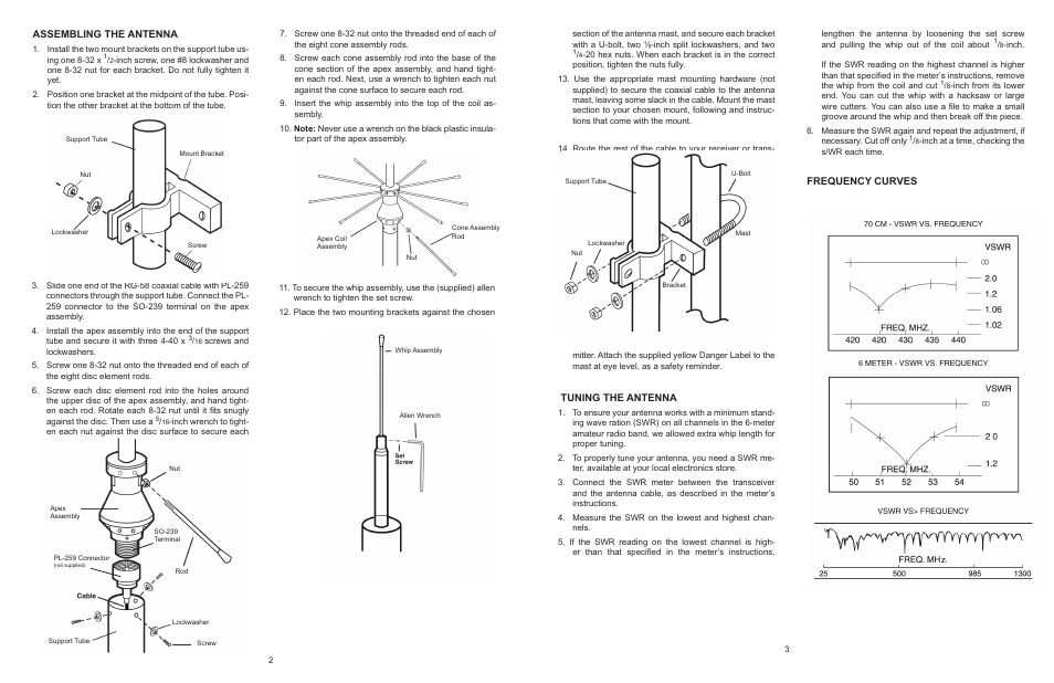 Assembling the antenna, Tuning the antenna, Frequency curves | Antennacraft ST4 User Manual | Page 2 / 2