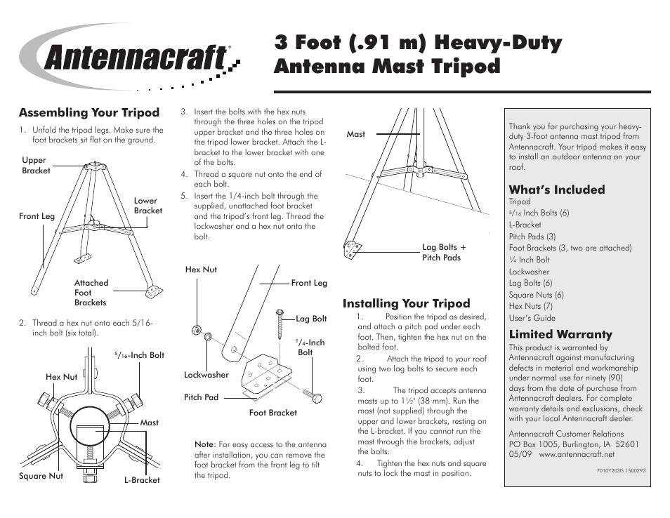 Antennacraft 10Y203 User Manual | 2 pages