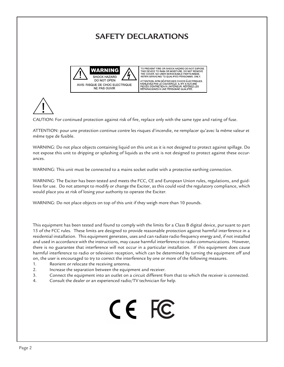 Safety declarations | Aphex Channel User Manual | Page 2 / 14