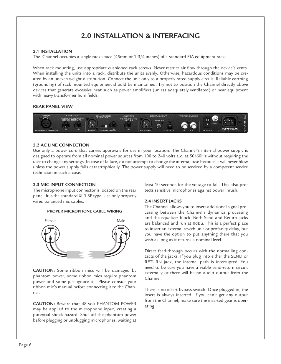 0 installation & interfacing | Aphex Channel User Manual | Page 6 / 14