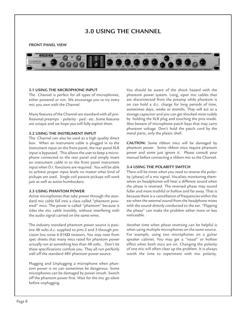 0 using the channel | Aphex Channel User Manual | Page 8 / 14