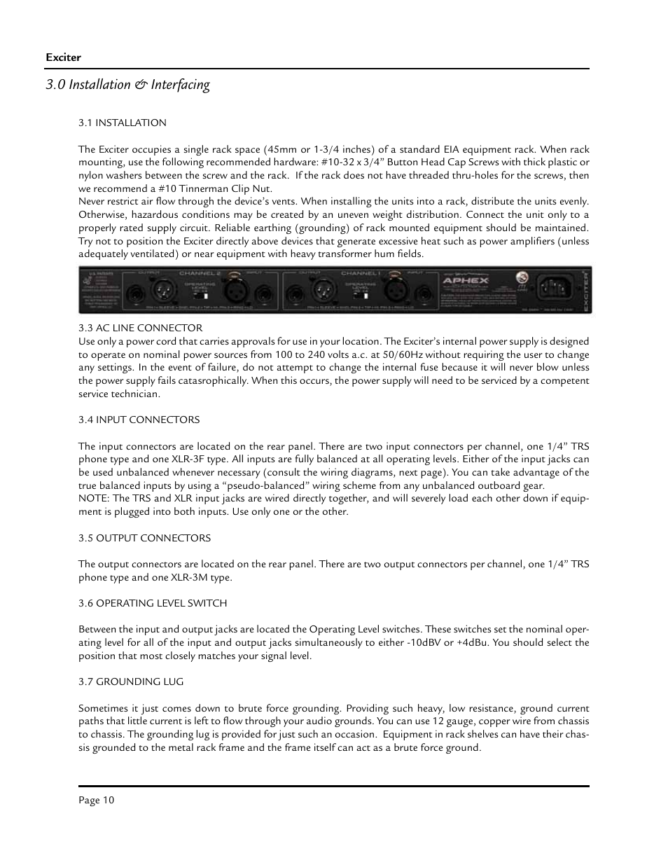 0 installation & interfacing | Aphex Exciter User Manual | Page 10 / 24