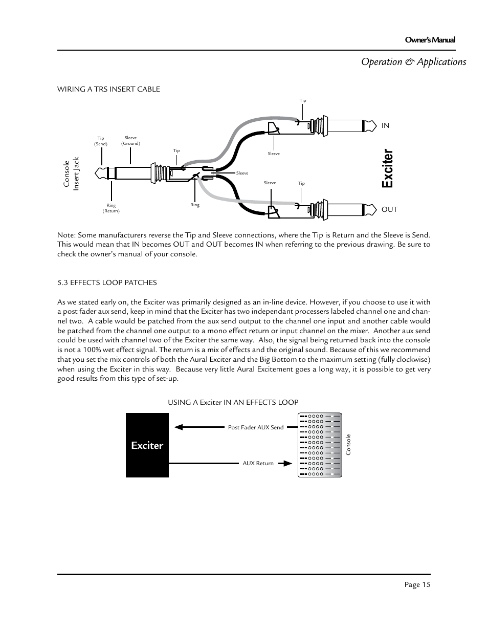 Exciter, Operation & applications, Owner’s manual | Aphex Exciter User Manual | Page 15 / 24