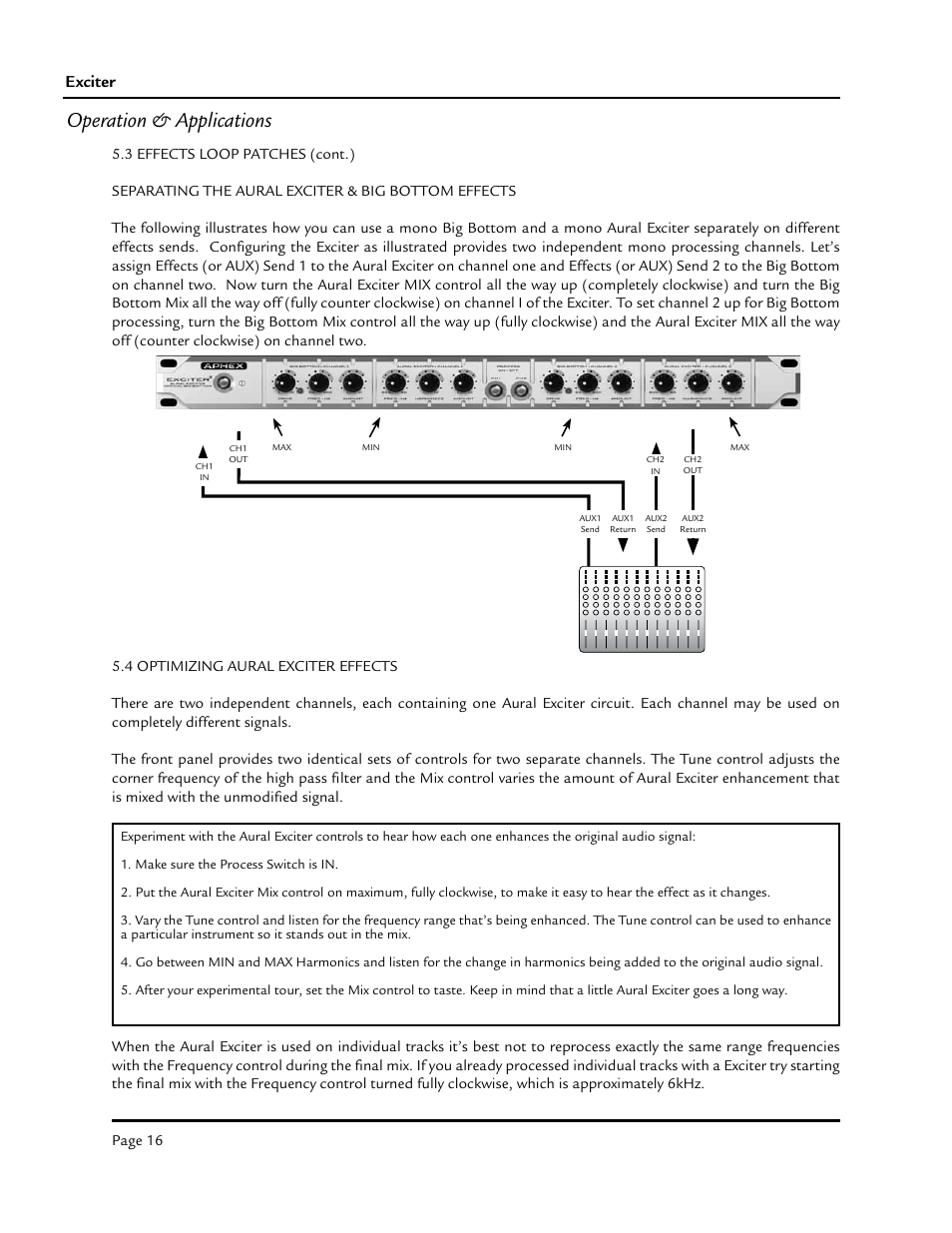 Operation & applications, Exciter | Aphex Exciter User Manual | Page 16 / 24