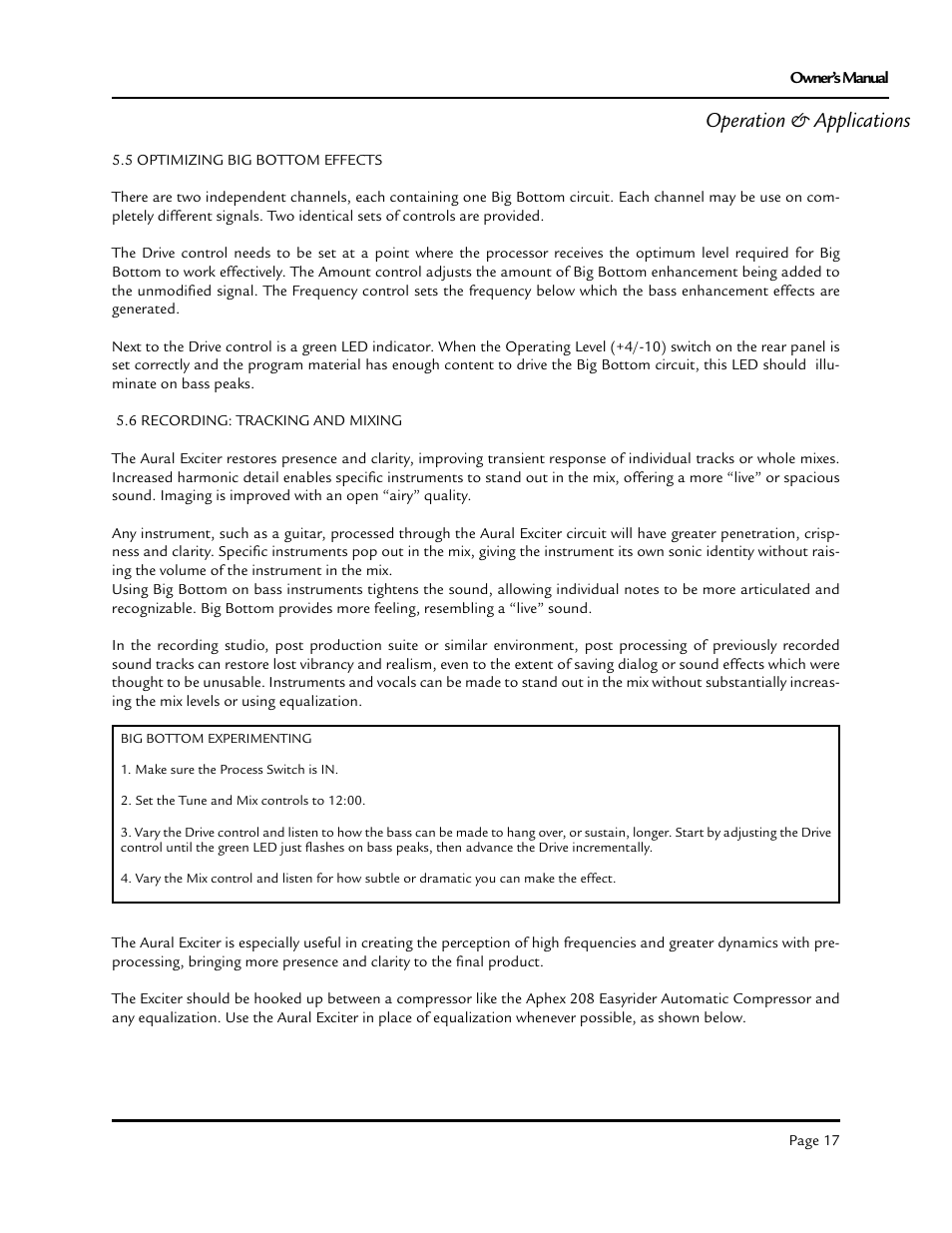 Operation & applications | Aphex Exciter User Manual | Page 17 / 24