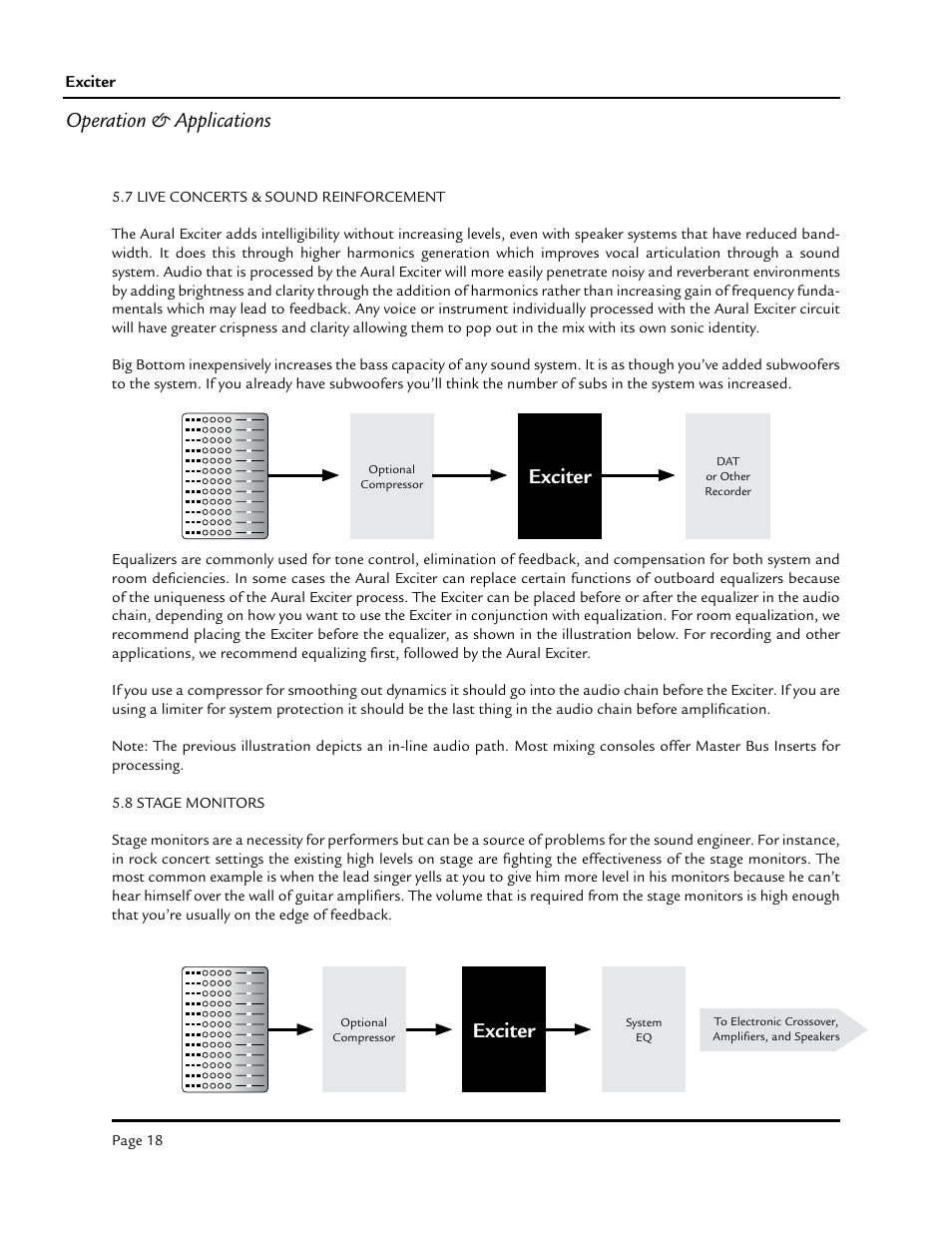 Operation & applications, Exciter | Aphex Exciter User Manual | Page 18 / 24