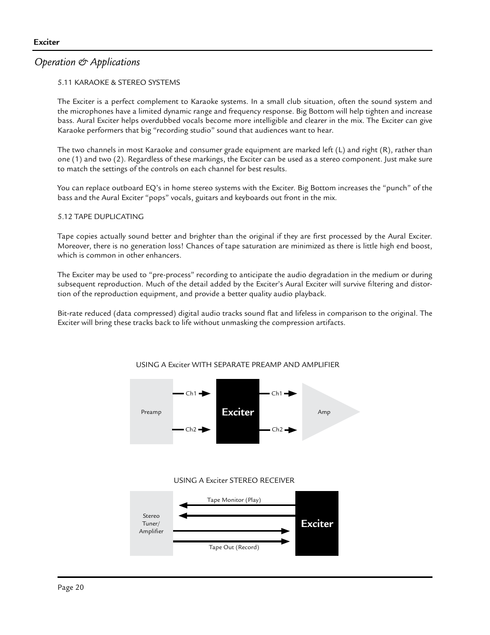 Operation & applications, Exciter | Aphex Exciter User Manual | Page 20 / 24