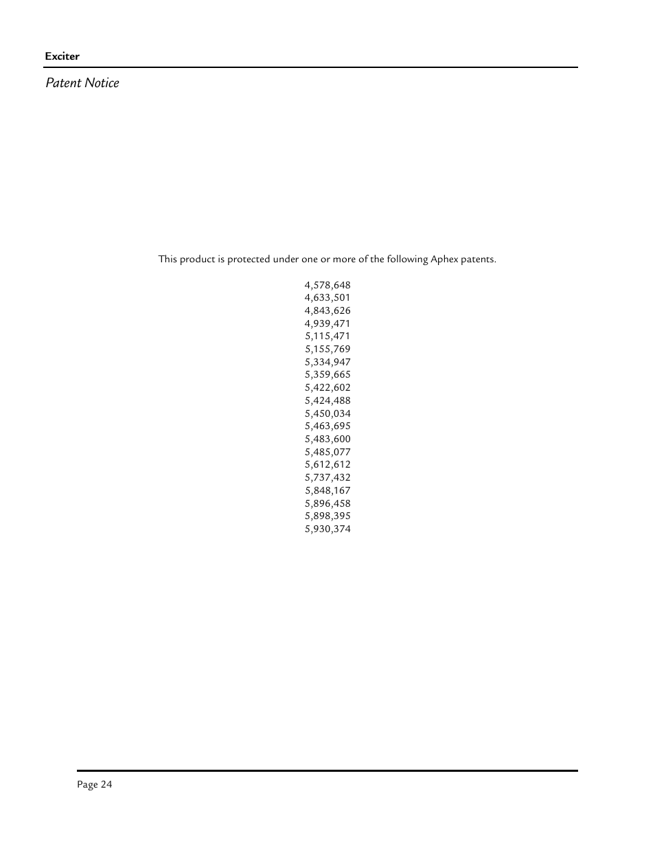 Patent notice | Aphex Exciter User Manual | Page 24 / 24