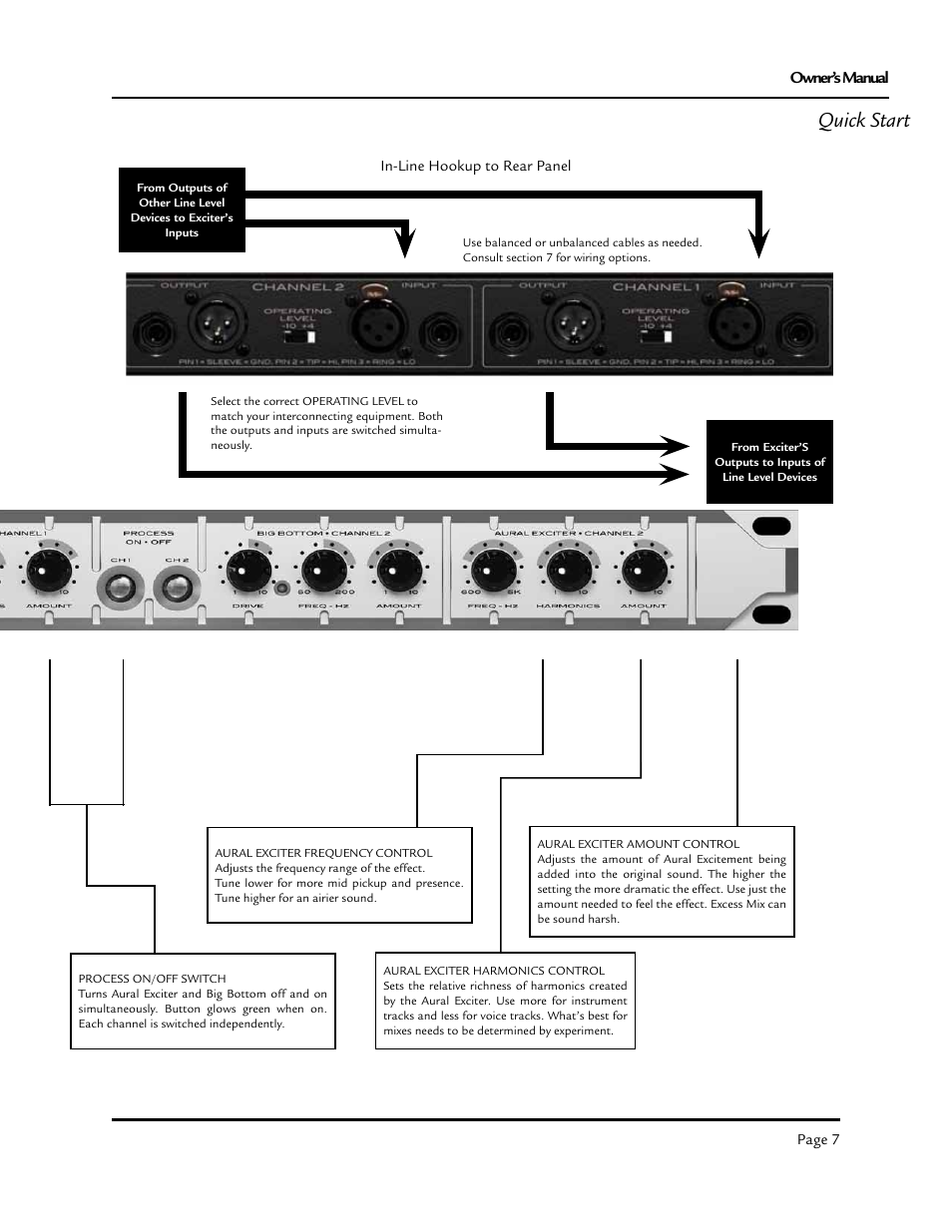 Quick start, Owner’s manual | Aphex Exciter User Manual | Page 7 / 24