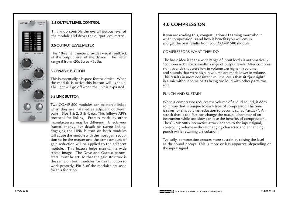 0 compression | Aphex COMP 500 User Manual | Page 5 / 7