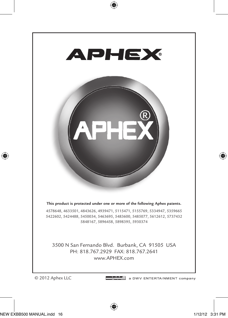 Aphex EX BB 500 User Manual | Page 16 / 16