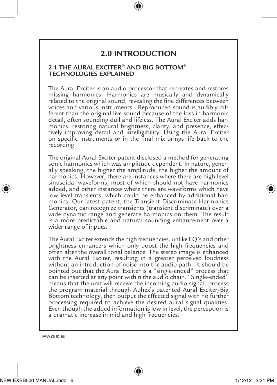 0 introduction | Aphex EX BB 500 User Manual | Page 6 / 16