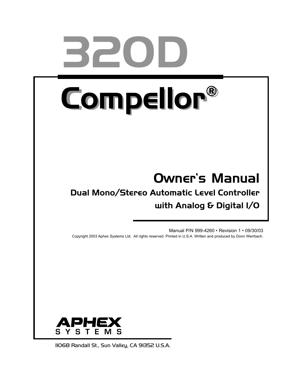 Aphex 320D Compellor User Manual | 43 pages