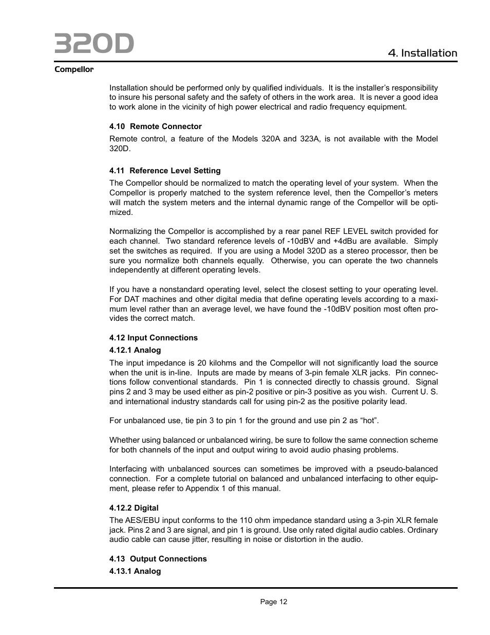 320d, Installation | Aphex 320D Compellor User Manual | Page 12 / 43