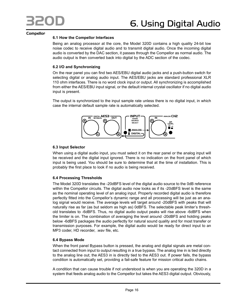 320d, Using digital audio | Aphex 320D Compellor User Manual | Page 16 / 43