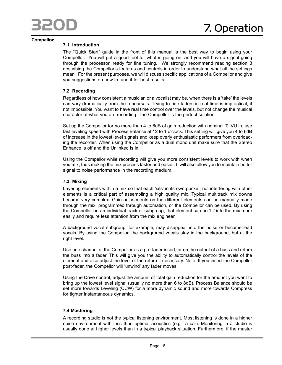 320d, Operation | Aphex 320D Compellor User Manual | Page 18 / 43