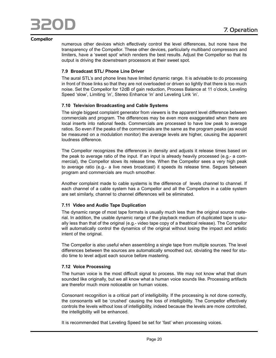 320d, Operation | Aphex 320D Compellor User Manual | Page 20 / 43