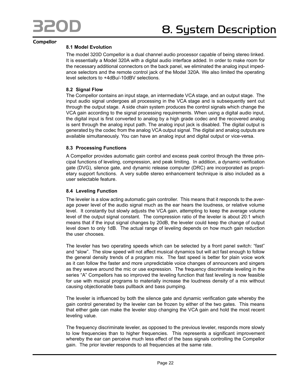 320d, System description | Aphex 320D Compellor User Manual | Page 22 / 43
