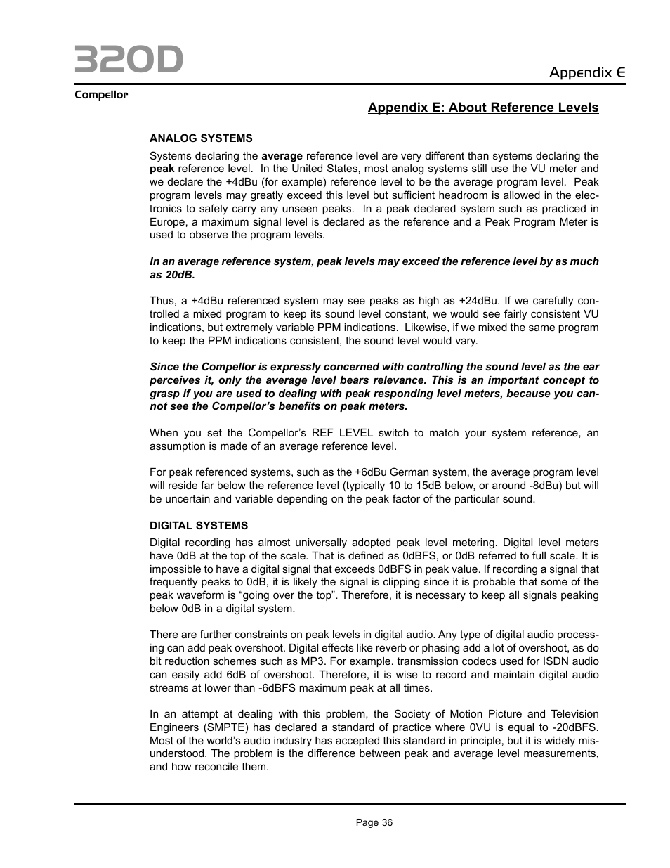 320d, Appendix e | Aphex 320D Compellor User Manual | Page 36 / 43