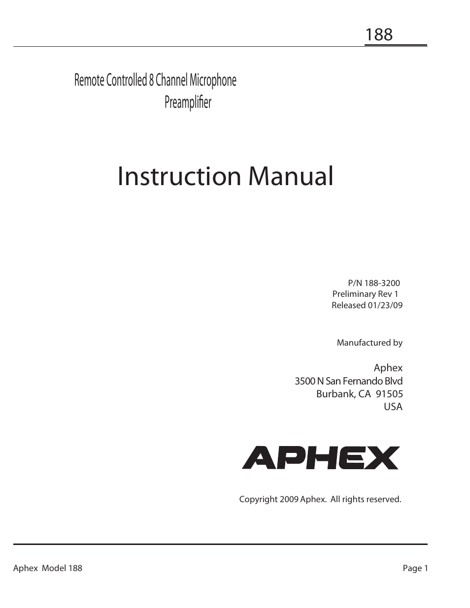 Aphex 188 Eight Channel Mic Preamp User Manual | 18 pages