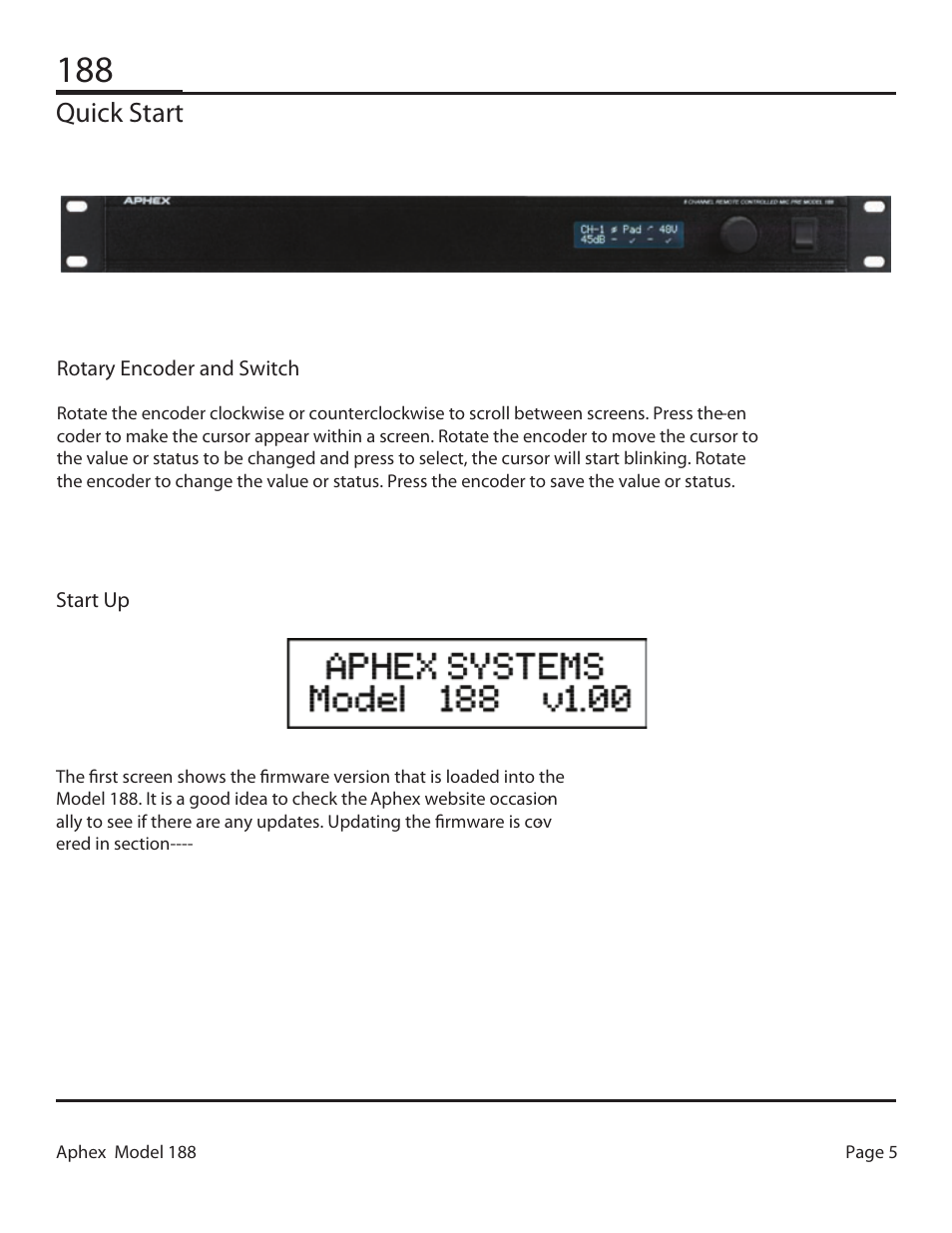 Quick start | Aphex 188 Eight Channel Mic Preamp User Manual | Page 5 / 18