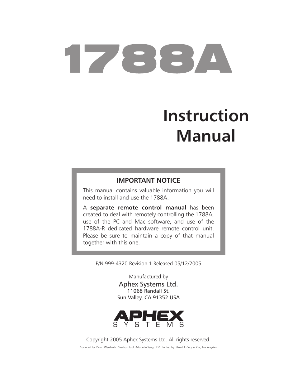 Aphex 1788A Premium Eight Chan Mic Pre User Manual | 50 pages