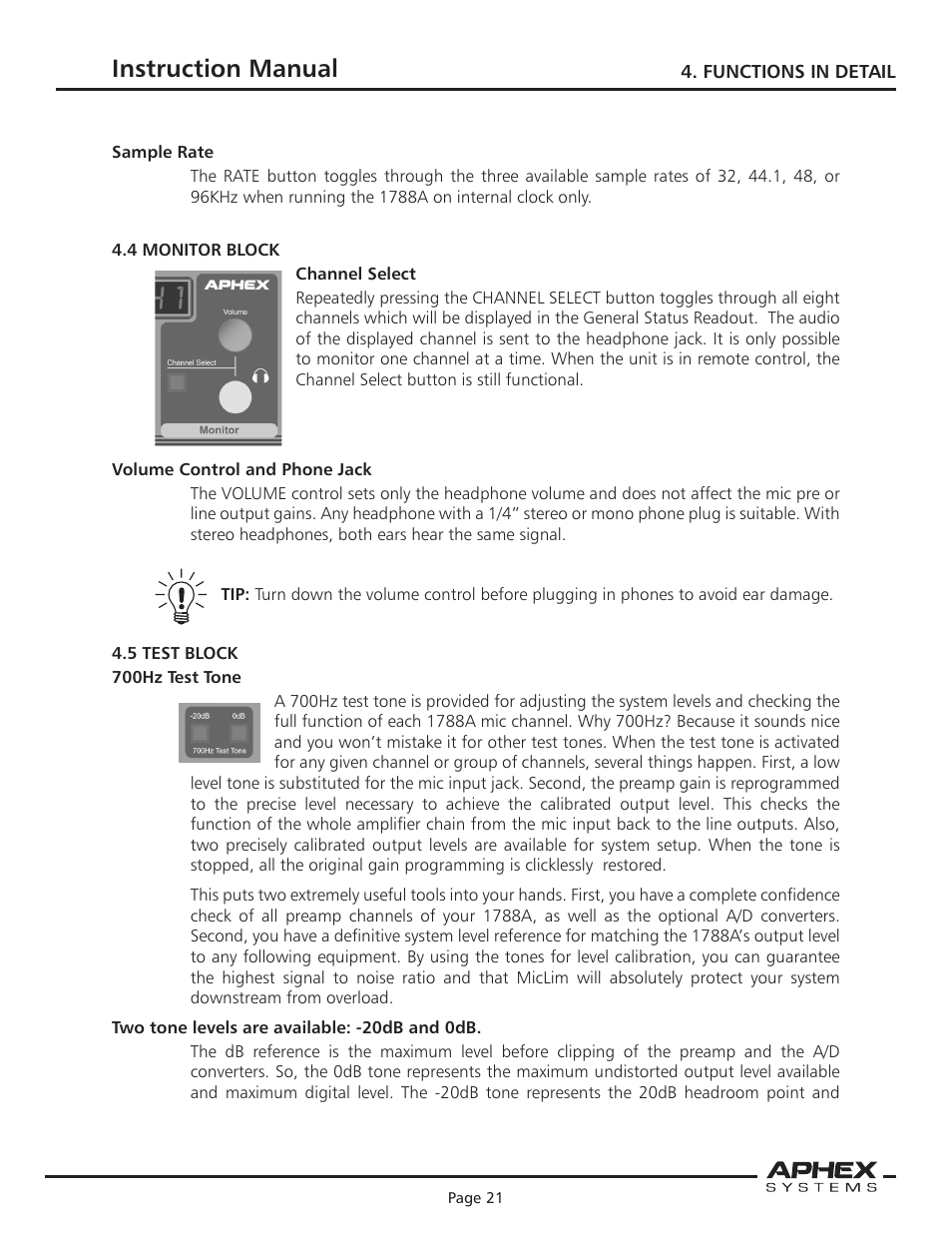 Instruction manual | Aphex 1788A Premium Eight Chan Mic Pre User Manual | Page 21 / 50